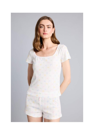 Defacto Regular Fıt Bisiklet Yaka Kısa Kollu 2li Ecru Şortlu Pijama Takım H6325ax26smer98 Ekru-er98
