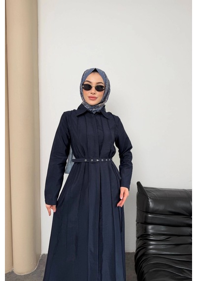 Mihran Butik Quenn Model Coupra Model Kumaş Kemer Detaylı Elbise Lacivert