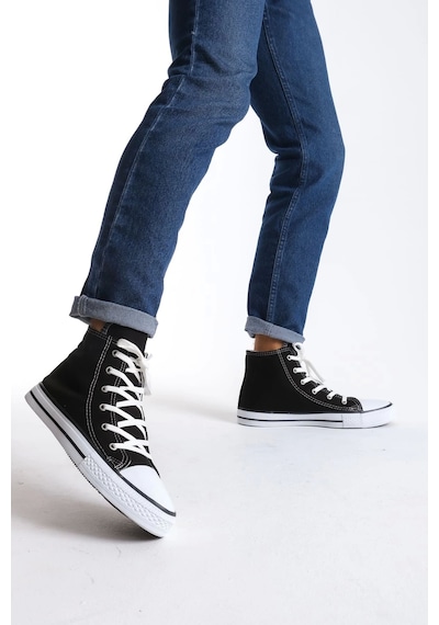 Jy0423 Axe Bağcıklı Keten Kumaş Erkek Günlük Sneaker Ayakkabı Kbt - Siyah Siyah