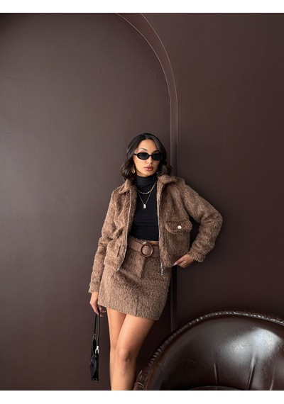 Verymoda Suni Kürk Görünümlü Kadın Ceket Açık Kahve