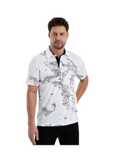 Gölge Desenli Spor Polo Yaka Erkek Kısa Kol Tişört Beyaz