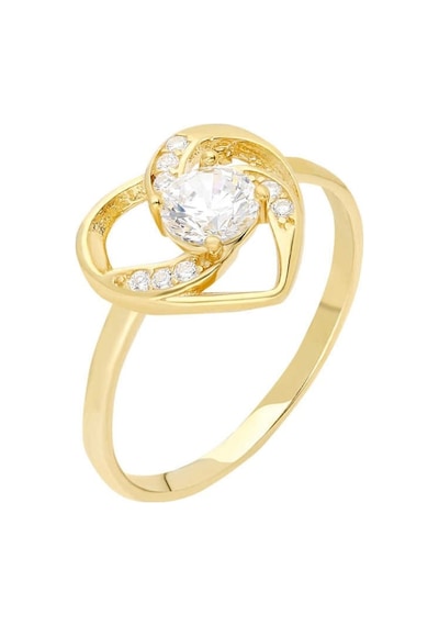Zirkon Tektaşlı Kalp Tasarım Gold Renk 925 Ayar Gümüş Bayan Yüzük (531209289)