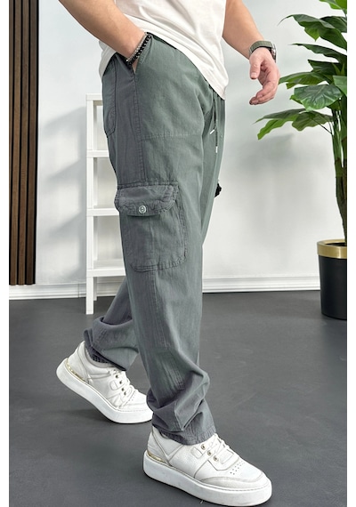 Edwox Erkek Baggy Kalıp Kargo Cepli Pantolon Açık Yeşil Edw131