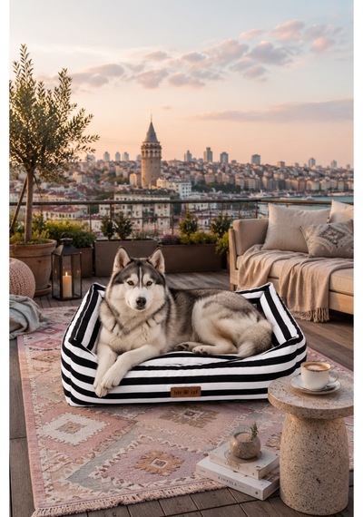 Kedi Ve Köpek Yatağı Kafa Destekli Kaydırmaz Taban Yıkanabilir Fermuarlı Minder %100 Boncuk Elyaf Siyah - 880945559 M