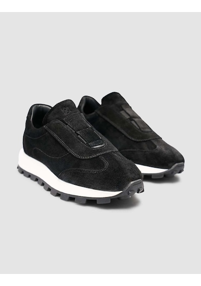 Hakiki Süet Deri Siyah Kürk Astarlı Kışlık Kadın Sneaker Siyah