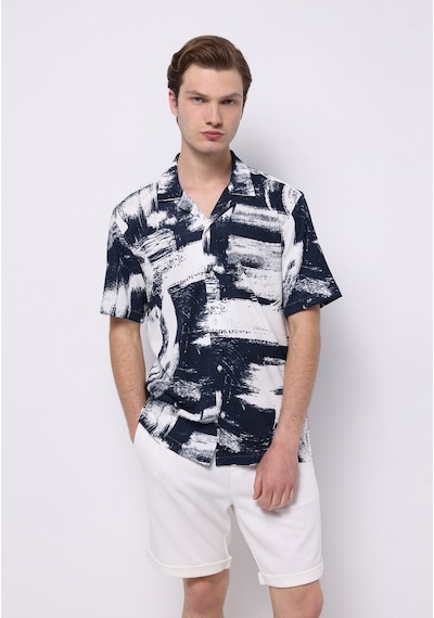 Colin's Colins Regular Fit Shirt Neck Baskılı Erkek Lacivert Kısa Kol Gömlek Cl1076790 Q1.v1 Npd Navy Printed