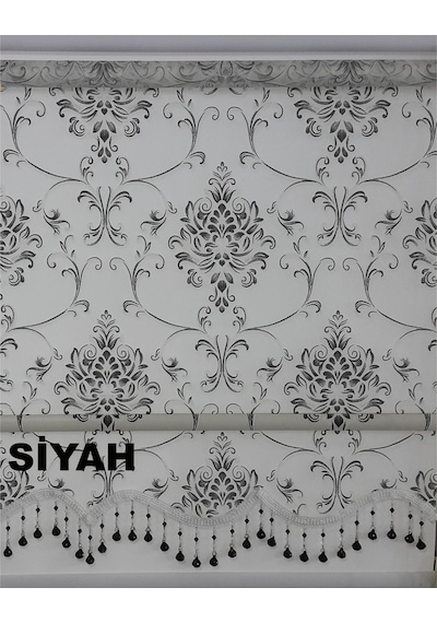 Asyhome Siyah-Krem Damask Desen Çift Mek. Tül Stor Zebra Perde