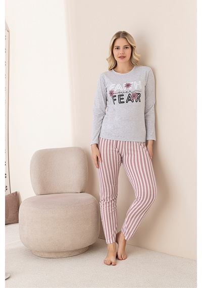 Rindahomewear Kadın Süprem Uzun Kol Pijama Takımı Gri