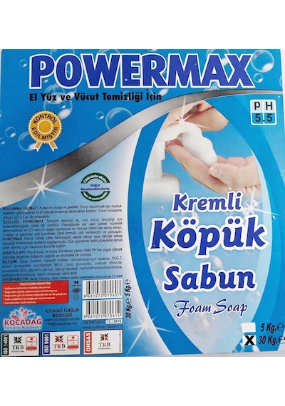Powermax Köpük Sabun El Temizleme Sıvısı 30KG ISO 9001 Belgeli