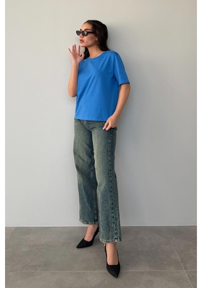 Madmext Saks %100 Pamuk Vatkalı Oversize Kadın T-shirt Mg2442 Camel