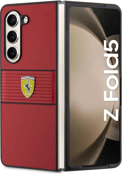 Galaxy Uyumlu Z Fold 5 Kılıf Ferrari  Lisanslı Pu Deri Metal Logolu Multi Çizgili Kapak