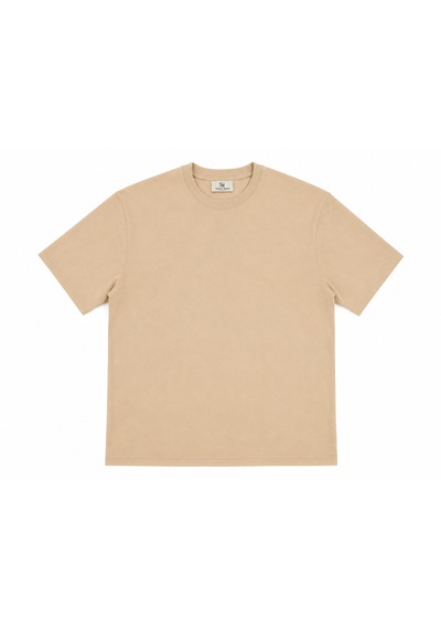 Vasto Moda Erkek Tam Oversize Kalıp Kalın Dokulu Organik Pamuk Bisiklet Ribana Yakalı Bej T-shirt