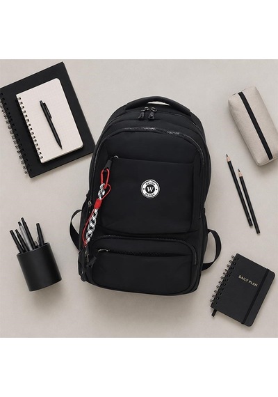 Unisex Çok Bölmeli Sırt Çantası Okul, Seyahat Ve Outdoor Kullanım Siyah