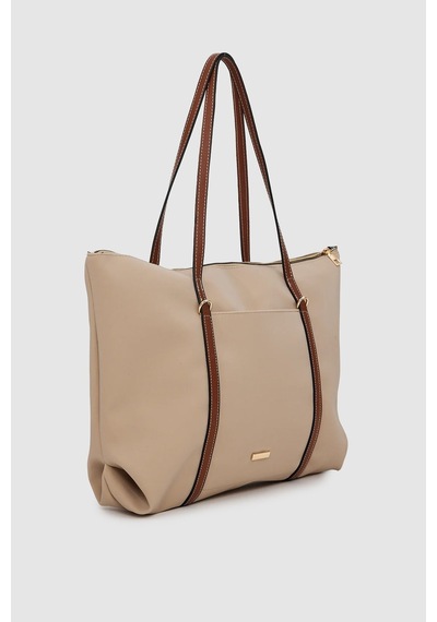 Wuclo Velie Paraşüt Kumaş Şeritli Shopper Çanta Vizon-taba Vizon - Taba