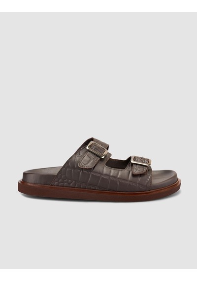 %100 Hakiki Deri Croco Desen Kahverengi Erkek Terlik Kahverengi