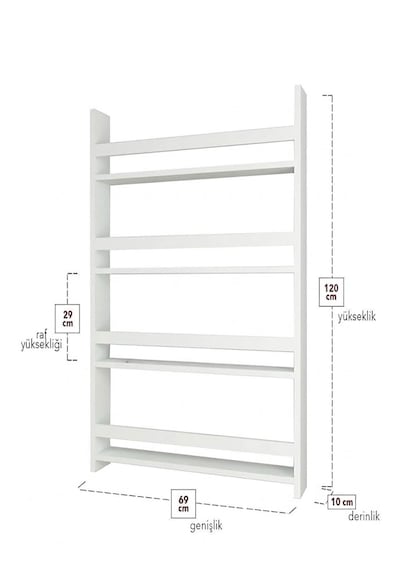 %100 Mdf 4 Raflı 120 X 69 X 10 Cm Genel Kullanım Amaçlı Kitaplık Baharatlık Kahve Köşesi Raf Stand Beyaz