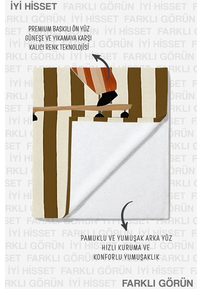 Ayı Figürlü Çizgili Çocuk Plaj Havlusu - Modern Unisex Kaykay Temalı Hızlı Kuruyan Mikrofiber Havlu Çok Renkli