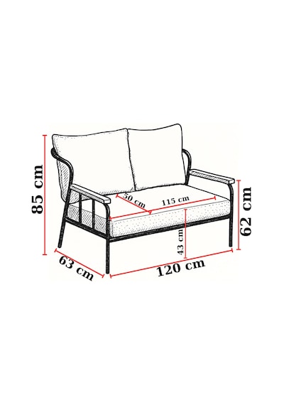 Paris 2+1+1 Metal Balkon Takımı Keten Dokulu Kumaş Siyah Metal - Bahçe Teras Oturma Grubu