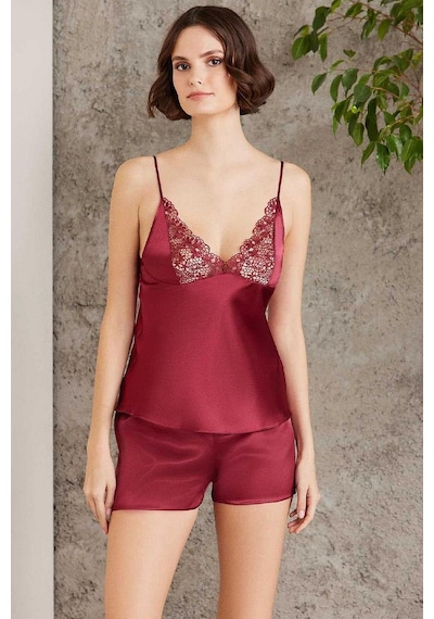 Pierre Cardin 6005 Kadın Saten Dantelli 6'lı Set-bordo Bordo
