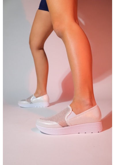 Luvishoes Purcan Sedef Simli Fileli Kalın Tabanlı Kadın Günlük Ayakkabı Sedef