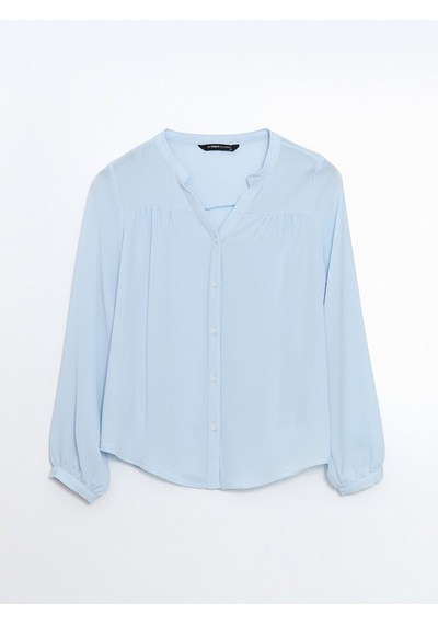 Lcwaıkıkı Classic Mavi Kaçık Yaka Oversize Kadın Bluz