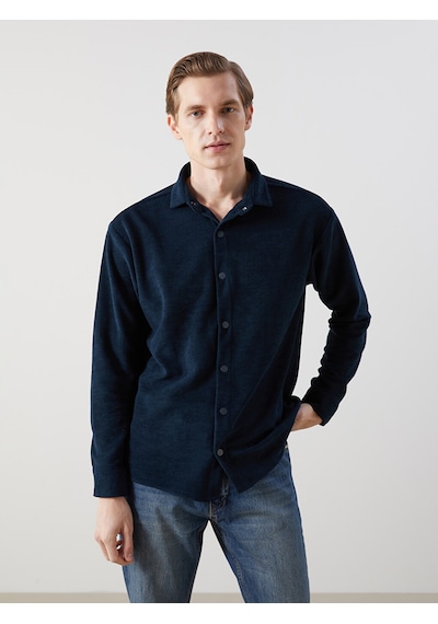 Lcwaıkıkı Classic Lacivert Slim Fit Uzun Kollu Kadife Erkek Gömlek