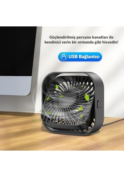 Warmco K51 Masaüstü Vantilatör 3 Kademeli 360 Döner Başlıklı Usb Kablolu Soğutucu Fan Siyah .