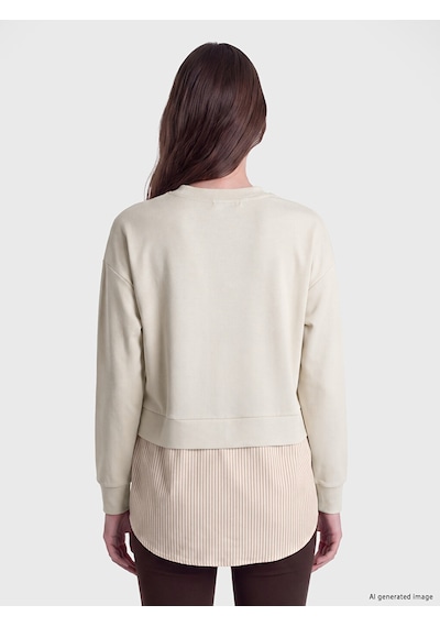 Lcw Modest Bej Soft Touch Çizgili Kadın Sweatshirt Tunik