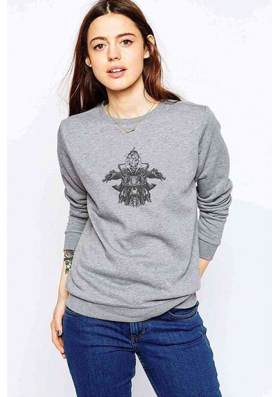 Ghost Rider Baskılı Gri Kadın Sweatshirt (528321152)