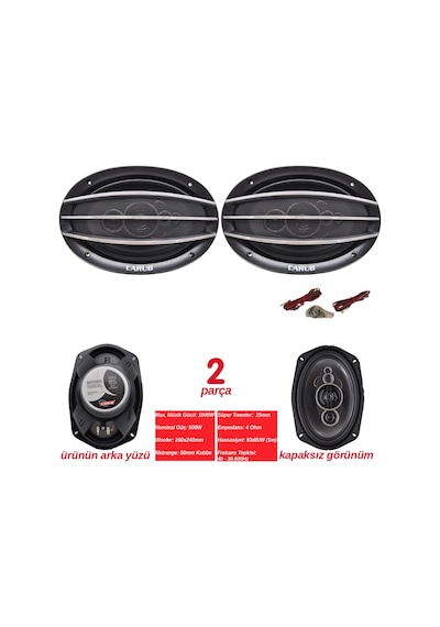 Carub Oto Hoparlör Seti 16x24cm 6x9 İnç 1000W 5 Yollu Oval Otomobil Ses Sistemi 2li Takım BR2749923