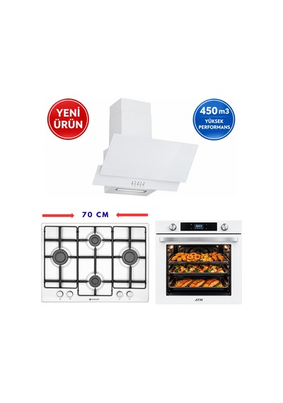Eminçelik & Afm A19 FM 7701 + 73 221 + FM3301W Dijital Turbo Beyaz Ankastre Set
