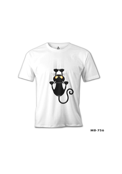 Kedi - Scratch Beyaz Erkek Tshirt