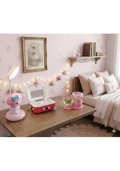 Dünyanın En Şirin Üçlüsü Bir Arada Flamingo Figürlü Kar Küresi + Balerinli Takı Kutusu + My Melody Led Lamba 001