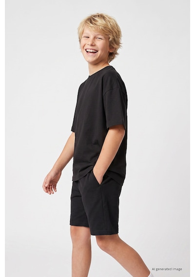 TOMMYLIFE Siyah Oversize Fit Basic Erkek Çocuk Şort Takım - 11335