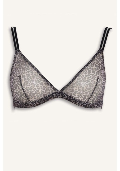 Defacto Leopar Desenli Tül Kapsız Pedsiz Balensiz Triangle Bra G4694ax26spbk81 Siyah-bk81