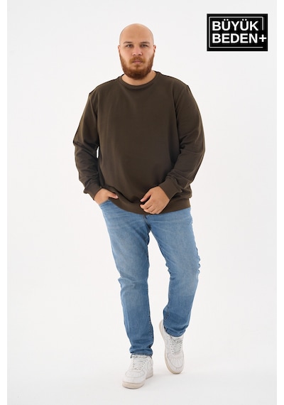 Superlife Erkek Büyük Beden Bisiklet Yaka İnce Sweatshirt Regular Fit %64 Pamuklu Spr26bsw956 Haki