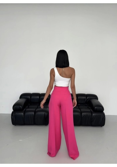 Defymoda Üç Düğme Detayli Palazzo Pantolon Fuşya