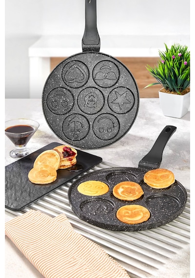 Polochef Ipc-126 Döküm Yanmaz Yapışmaz Emojili Pankek Tava Krep Tavası 26 Cm Siyah