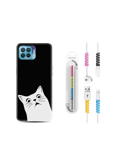 Oppo Reno 4 Lite Kılıf Kablo Koruyuculu Şaşkın Kedi 1900