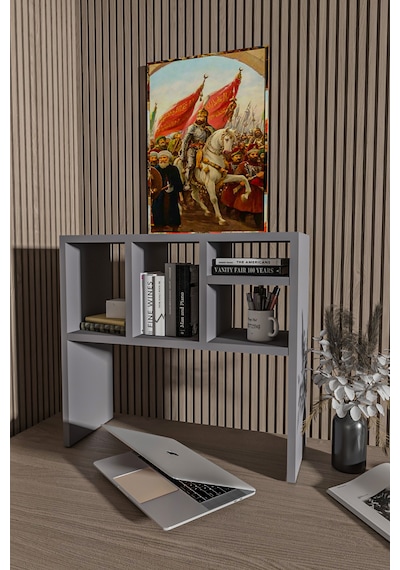Masaüstü Kitaplık,monitör Standı Raflı,80cm,portatif Minifix Kurulum Antrasit