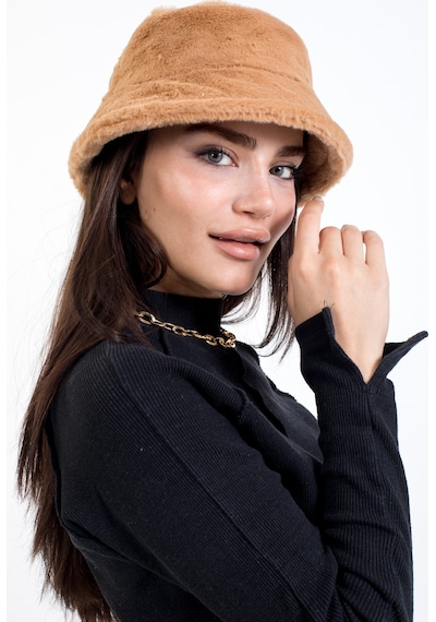 Ladycolor Tavşan Tüyü Peluş Bucket Kova Moda Kadın Kışlık Şapka Kahverengi
