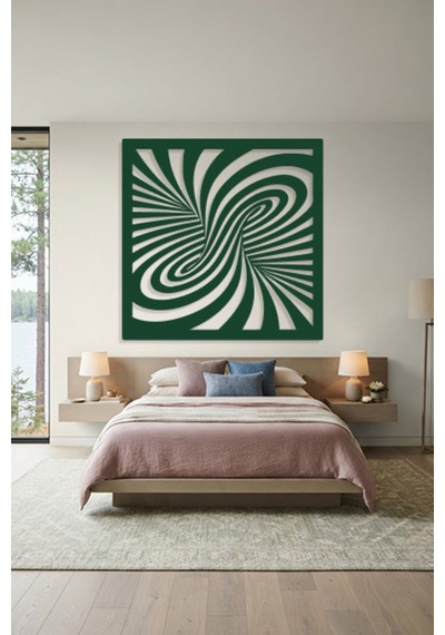 Optik İllüzyon Metal Duvar Tablosu - Metal Duvar Sanatı - Duvar Dekoru - 50 X 50 Cm Yeşil