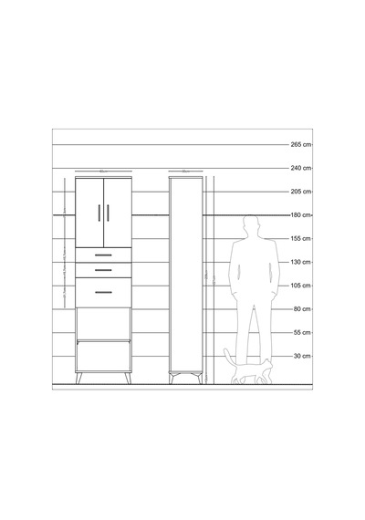 Arges Dolap 3 Raflı 3 Çekmeceli 2 Kapaklı 60x30x221 Çam-çam Çam