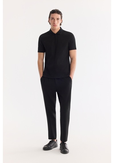 Avva Erkek Siyah Kıvrılmaz Polo Yaka Fermuarlı %100 Pamuk Regular Fit T-shirt A61y1038