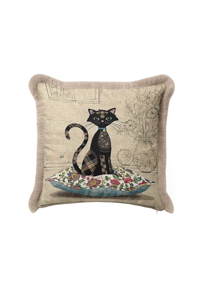 Vintage Patchwork Kedi Saçaklı Yastık Kılıfı - Samimi Country Bej Çiçekli Püsküllü Kırlent Kılıfı Metalik Kumlu Bej Vintage Patchwork Kedi Saçaklı Yastık Kılıfı - Samimi Country Bej Çiçekli Püsküllü Kırlent Kılıfı Metalik Kumlu Bej