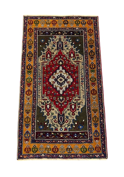El Dokuma Sıfır Yahyalı Halısı 115x205 Kırmızı Yeşil Kök Boya Yün Halı Renkli
