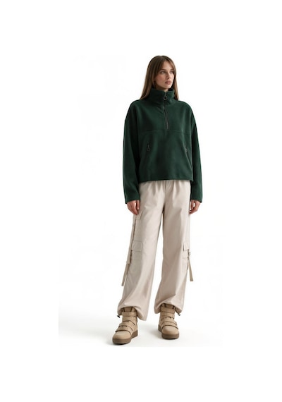 Hiccup Busem Kadın Yarım Fermuarlı Kısa Sweatshirt Yeşil