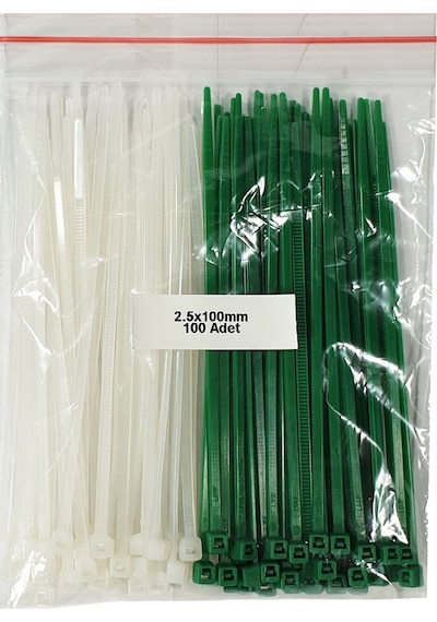 Plastik Kablo Bağı Beyaz - Yeşil 2,5 x 100 mm Cırt Kelepçe 100 Adet