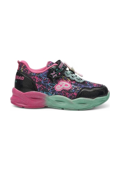 Günlük Cırtlı Kız Çocuk Spor Ayakkabı Renkli Simli Hafif Taban Süs Detay Lastik Bağcık Sneaker 4010 Siyah - Pembe
