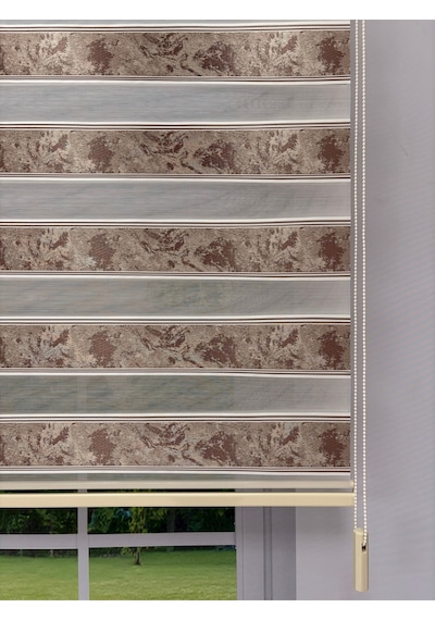 Amora Serisi Antik Bronz Renkli Kahverengi Desenli Modern Zebra Perde